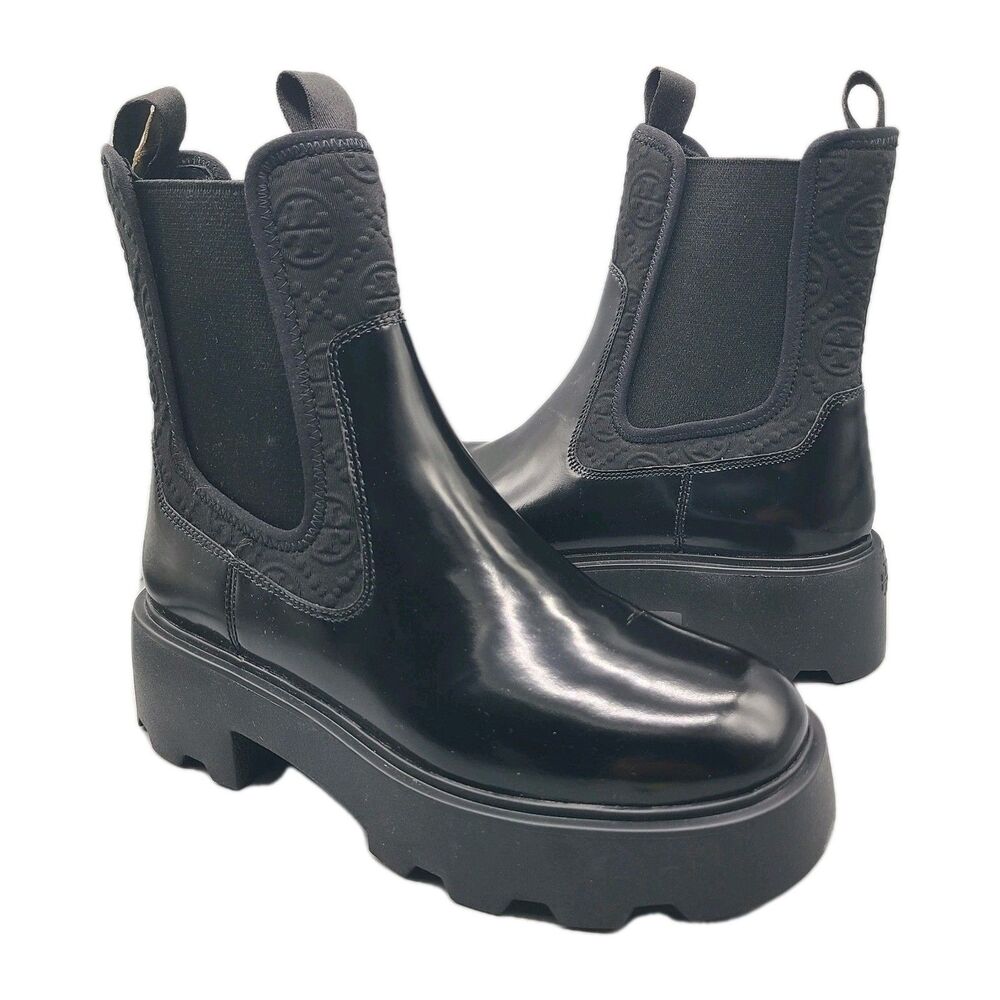Tory Burch  Boots T Monogram Women's Chelsea Pull-on Black Sz 9 NEW